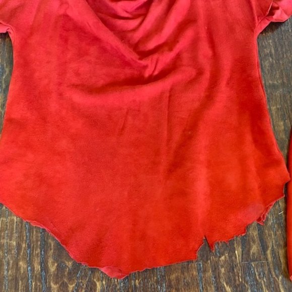 Designer Sample 3pc RED Suede LEATHER Ragged Edge TOP SKIRT &BLACK Snake BELT ~M - Picture 9 of 14